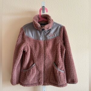 Reebok Girls’ Dusty Rose Plush Fleece Zip Jacket with Gray Trim